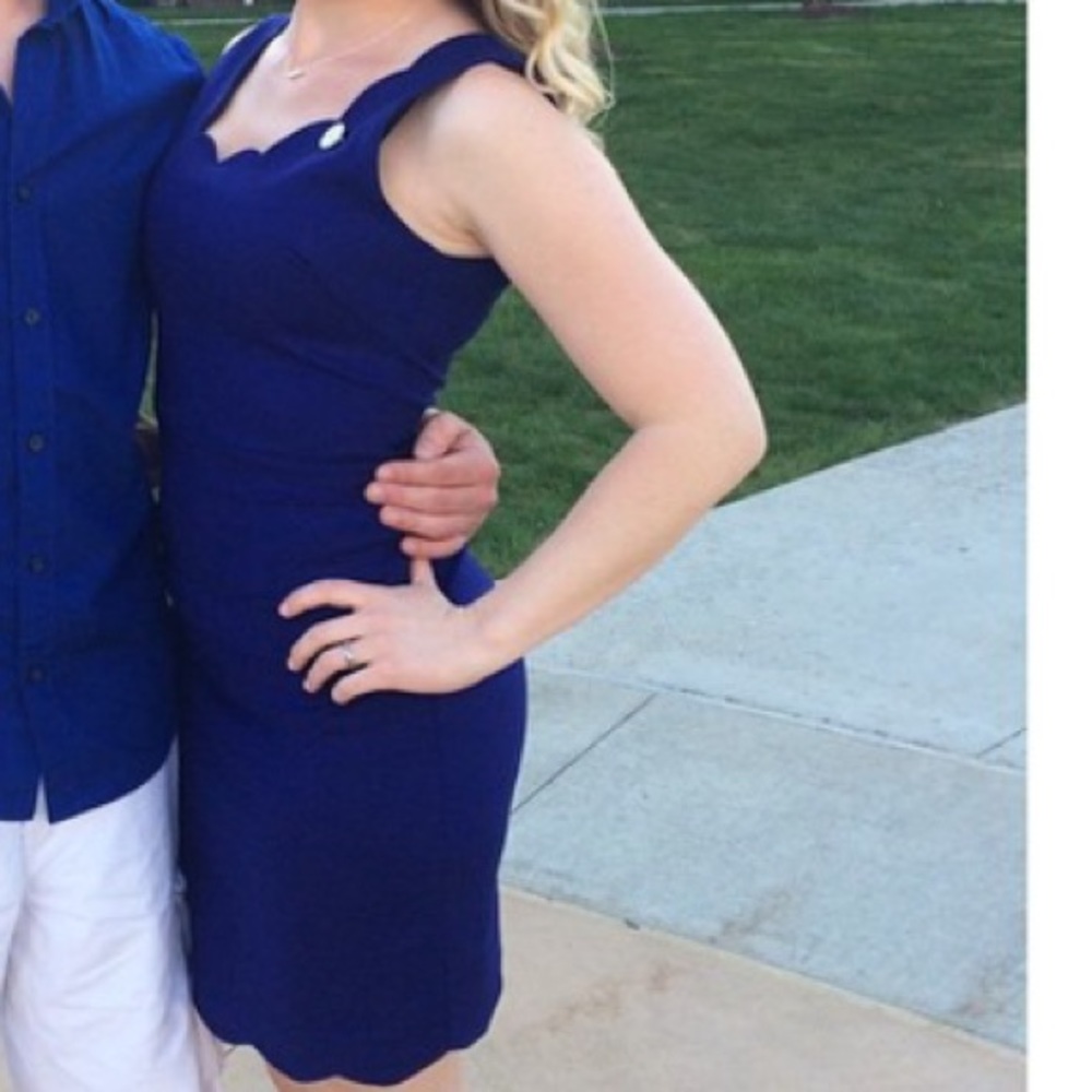Lulus dark blue dress with scalloped detail